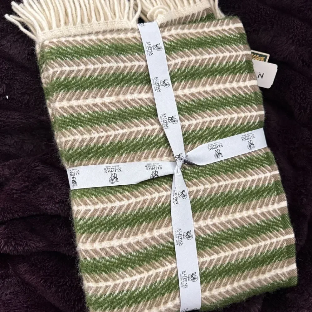 Klippan Oscar Throw Blanket 100% Eco Lambswool Multi Green 51x78” New with Tags
